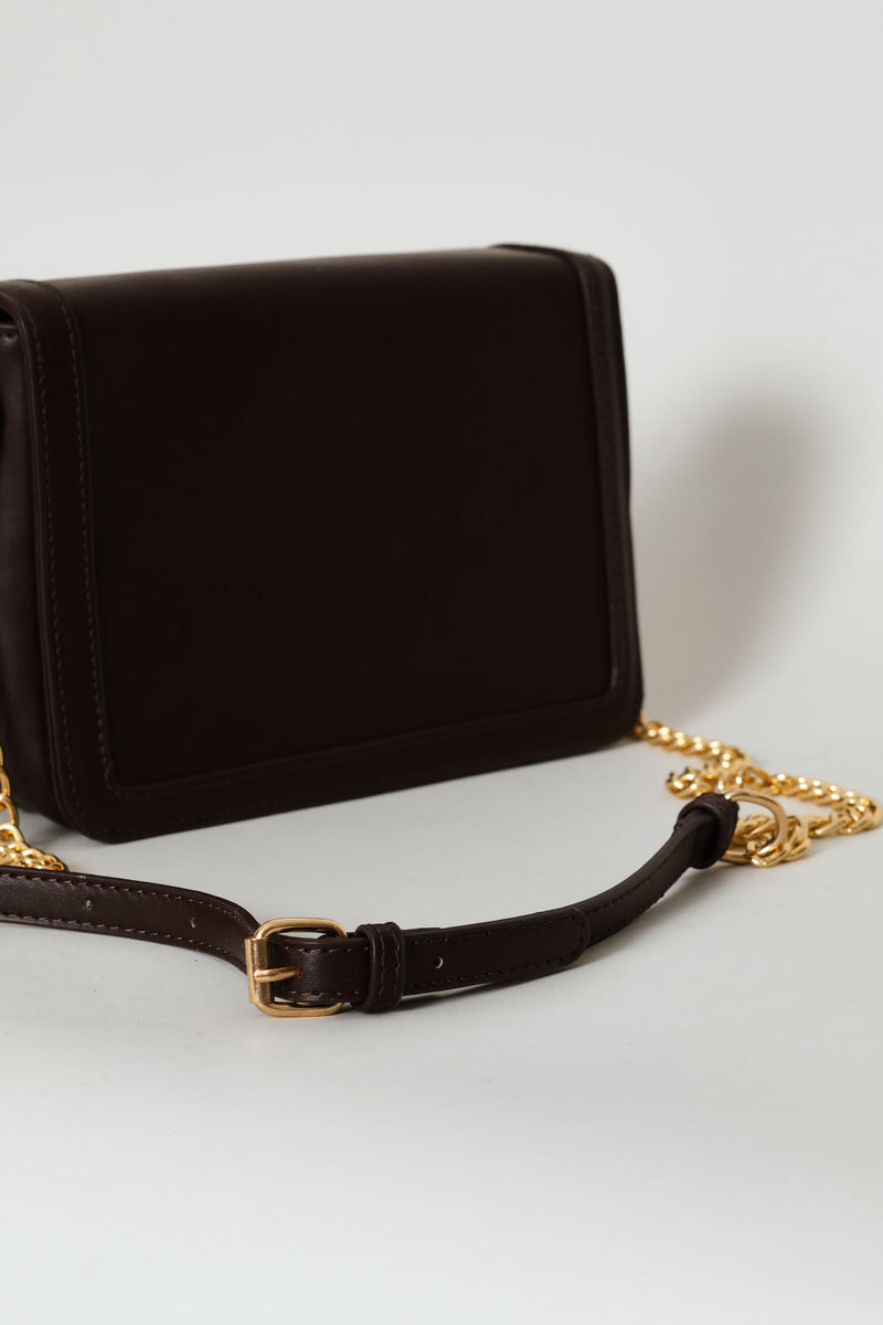 Gold Clasp Satchel Bag - Chocolate