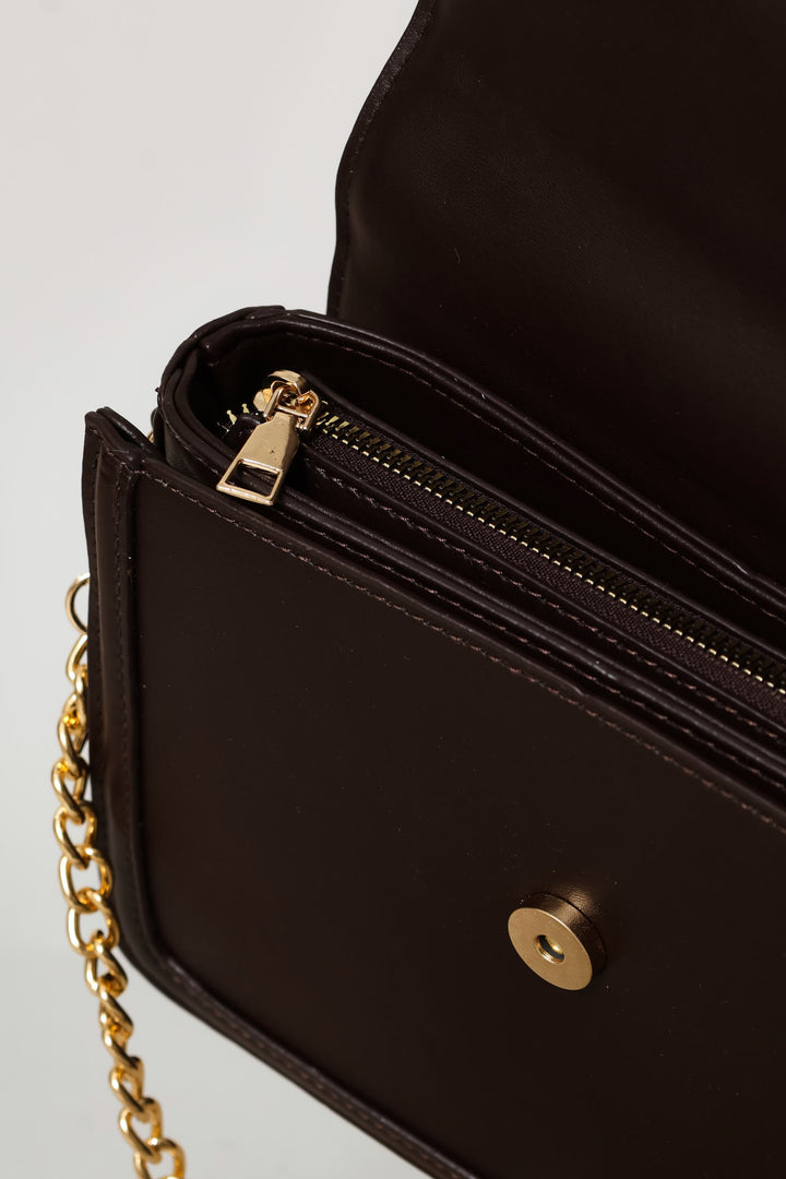 Gold Clasp Satchel Bag - Chocolate