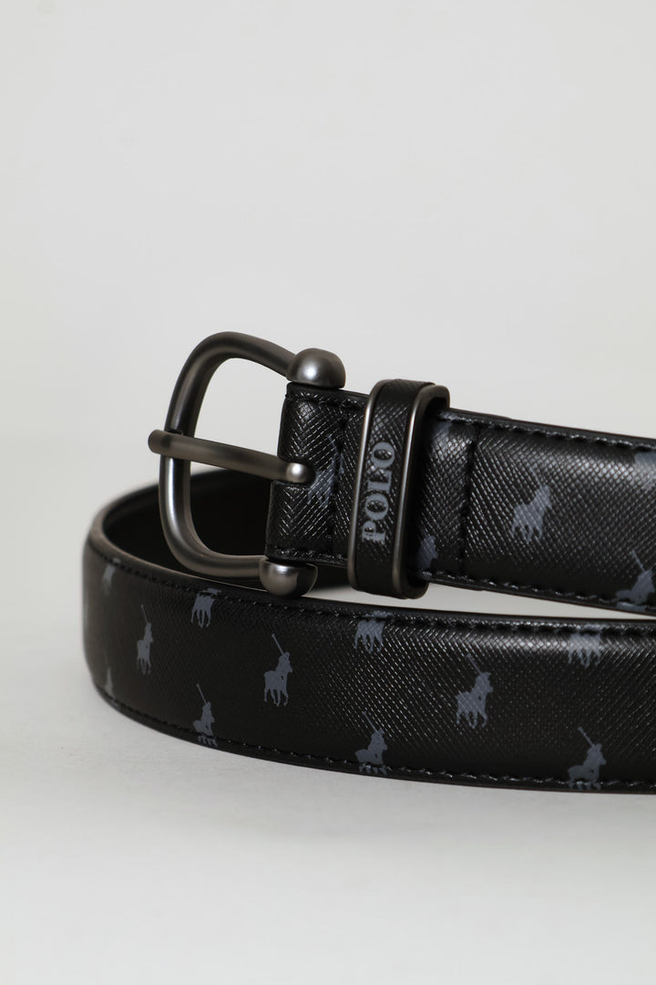 Ava Pony 3cm Leather Belt - Black