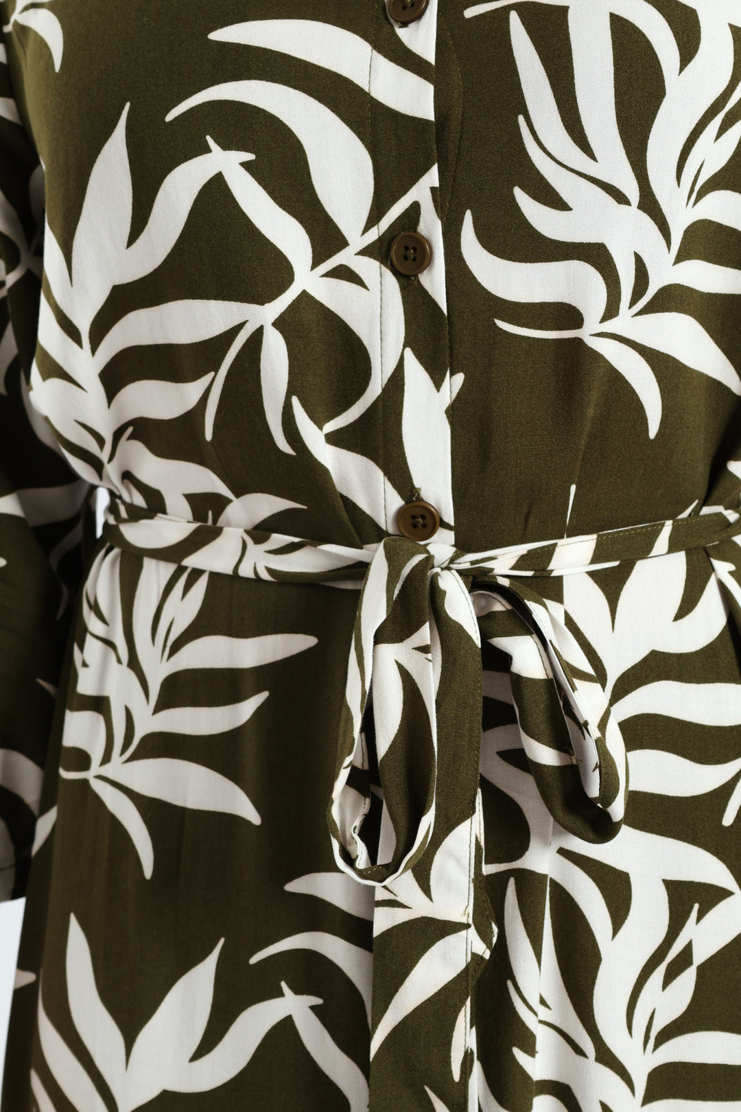 3/4 Sleeve Printed Belted Midaxi Shirt Dress - Fatigue/Cream