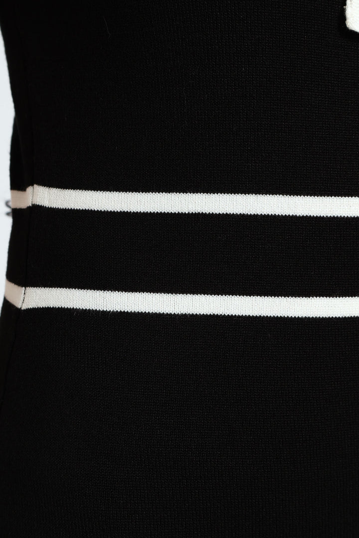 Kitty Bow Tipped Knitwear Dress - Black/Cream