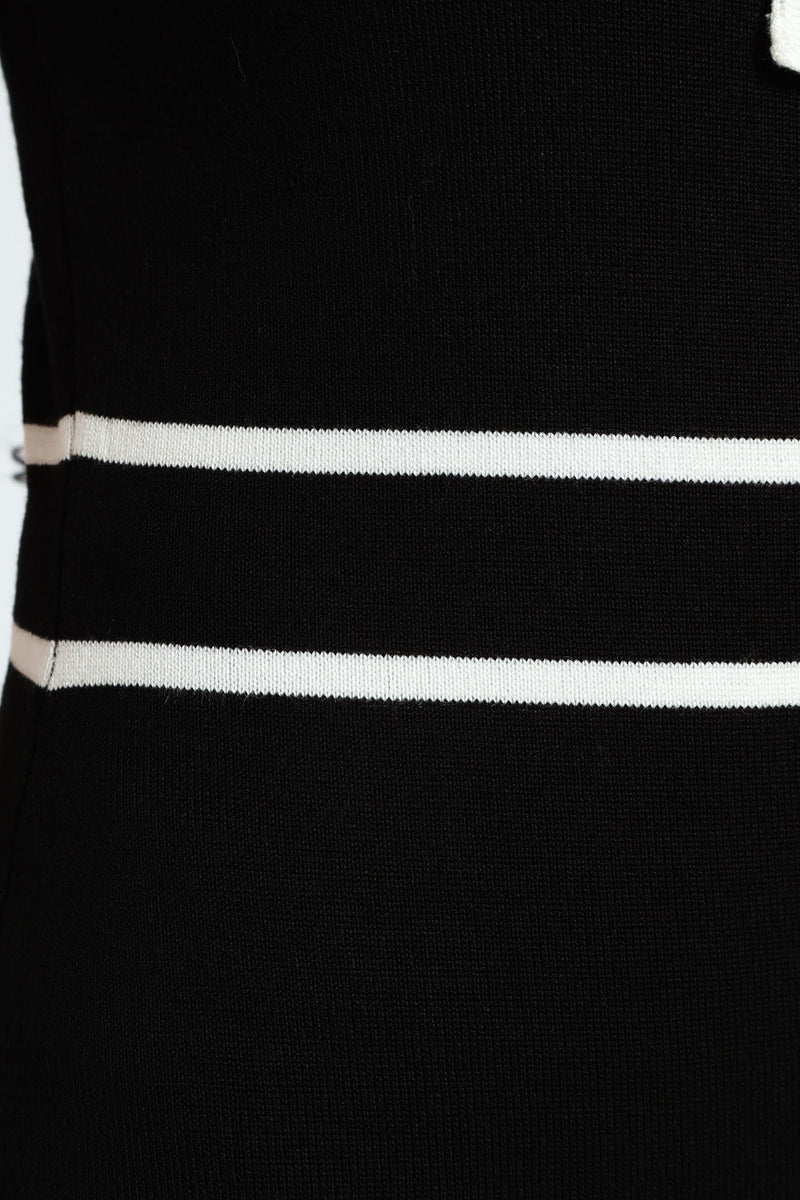 Kitty Bow Tipped Knitwear Dress - Black/Cream