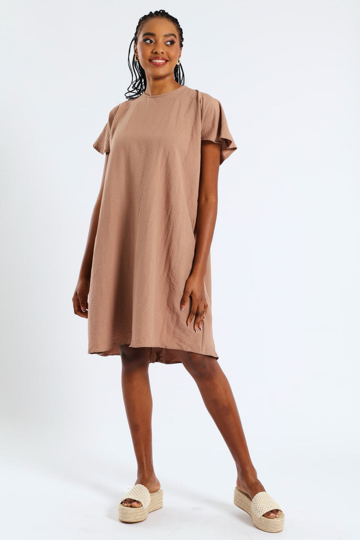 Tie-Back Frill Cape Swing Mini Dress - Taupe