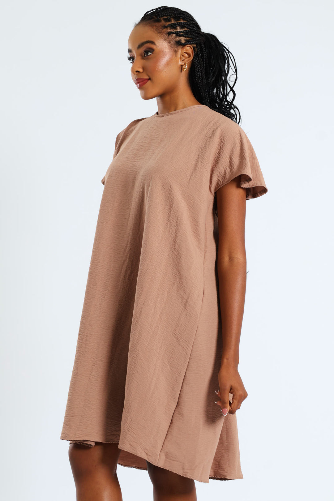 Tie-Back Frill Cape Swing Mini Dress - Taupe