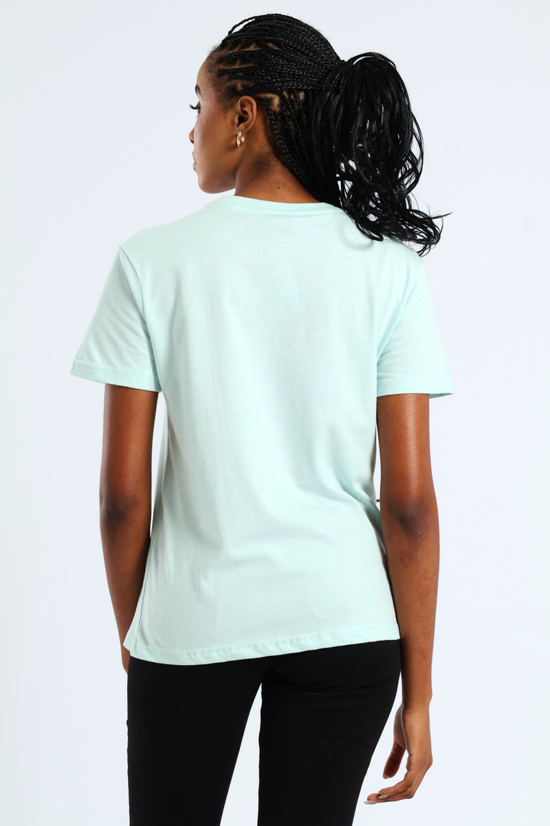 Romantic French Slogan Hearts Foil Tee - Light Blue