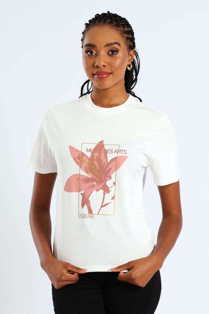 Rib Neck Boxy Lily Tee - White