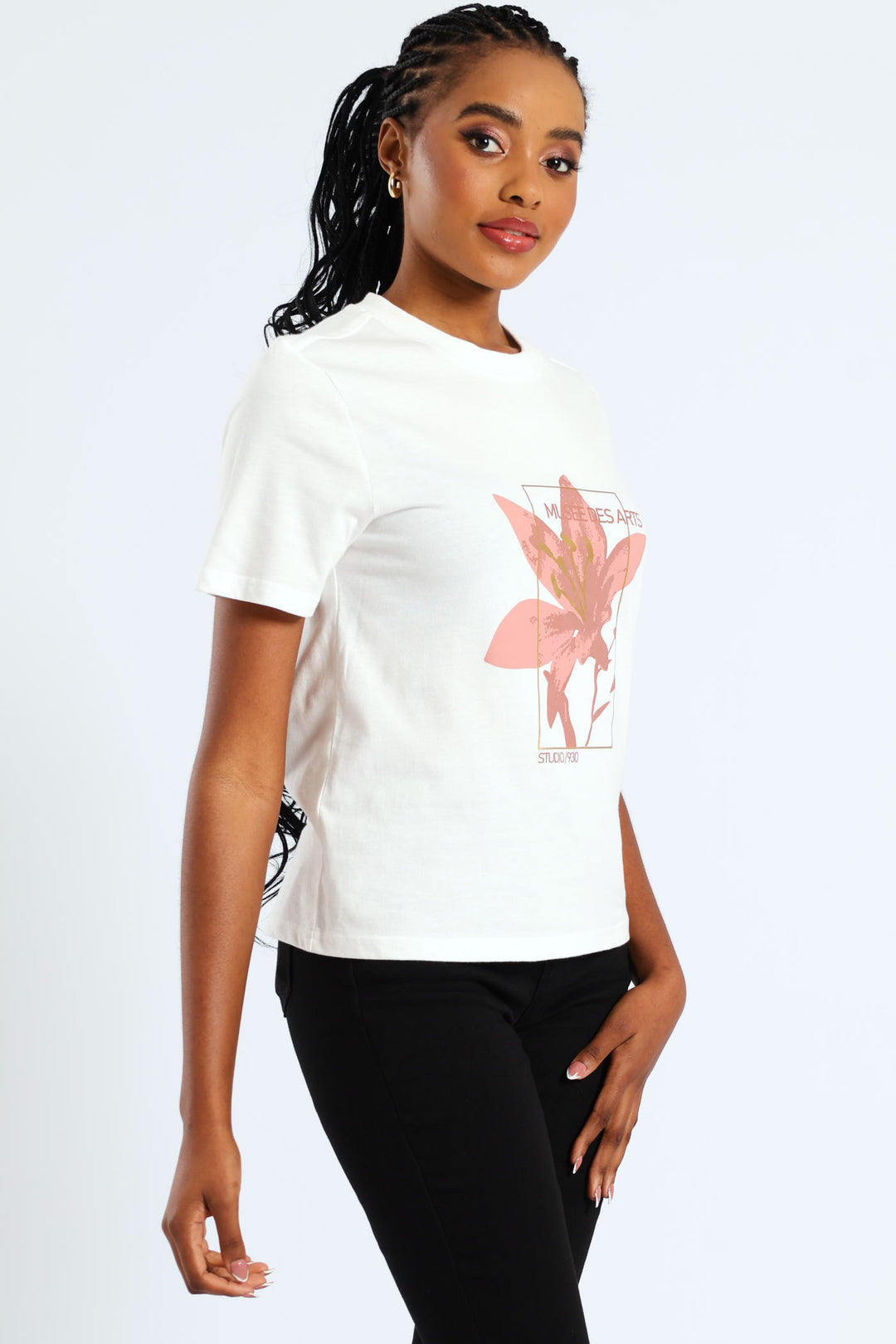 Rib Neck Boxy Lily Tee - White