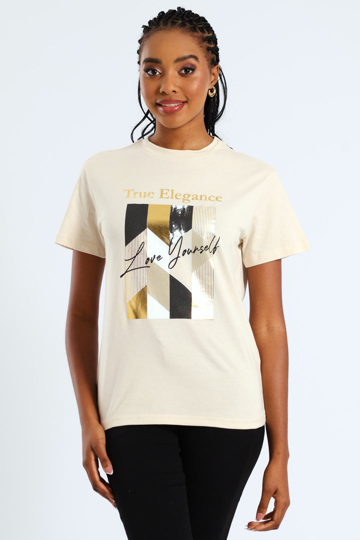 True Elegance Abstract Frame Foil Tee - Light Stone