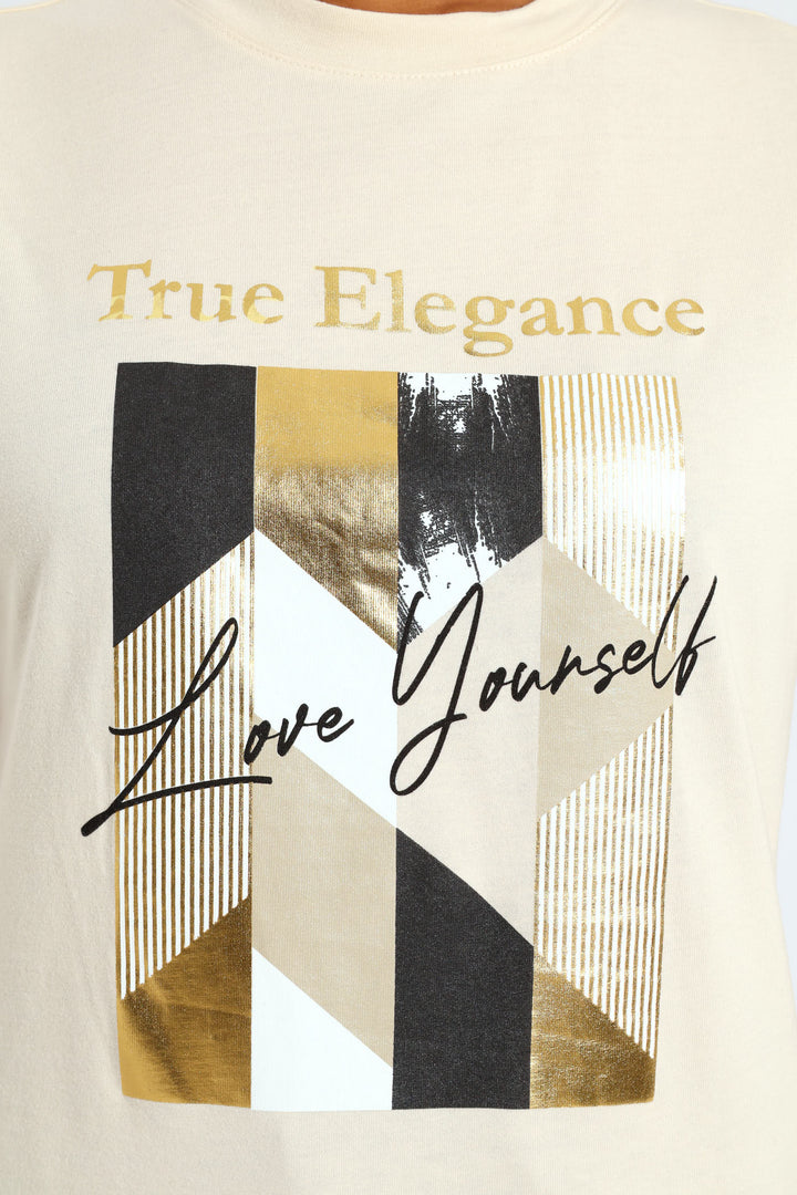 True Elegance Abstract Frame Foil Tee - Light Stone