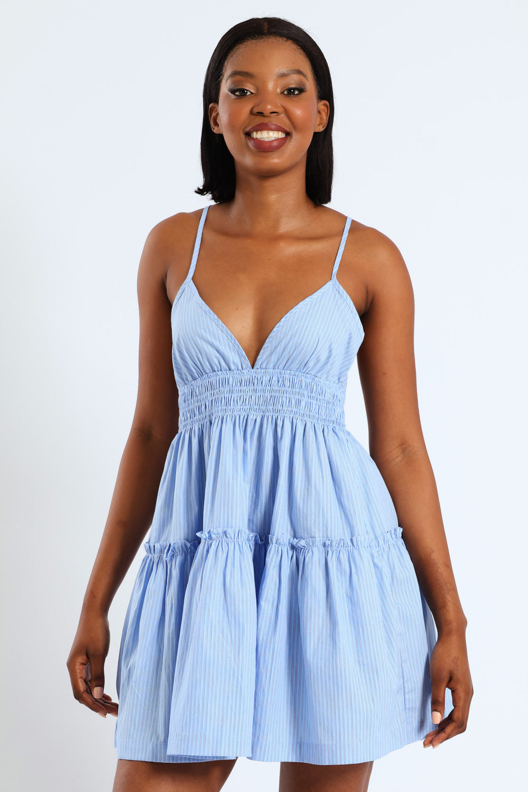 Strappy Babydoll Tiered Dress - Light Blue