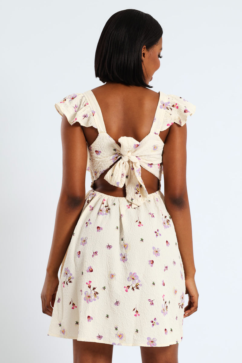 Postcard Frill Smock Mini Dress - Cream