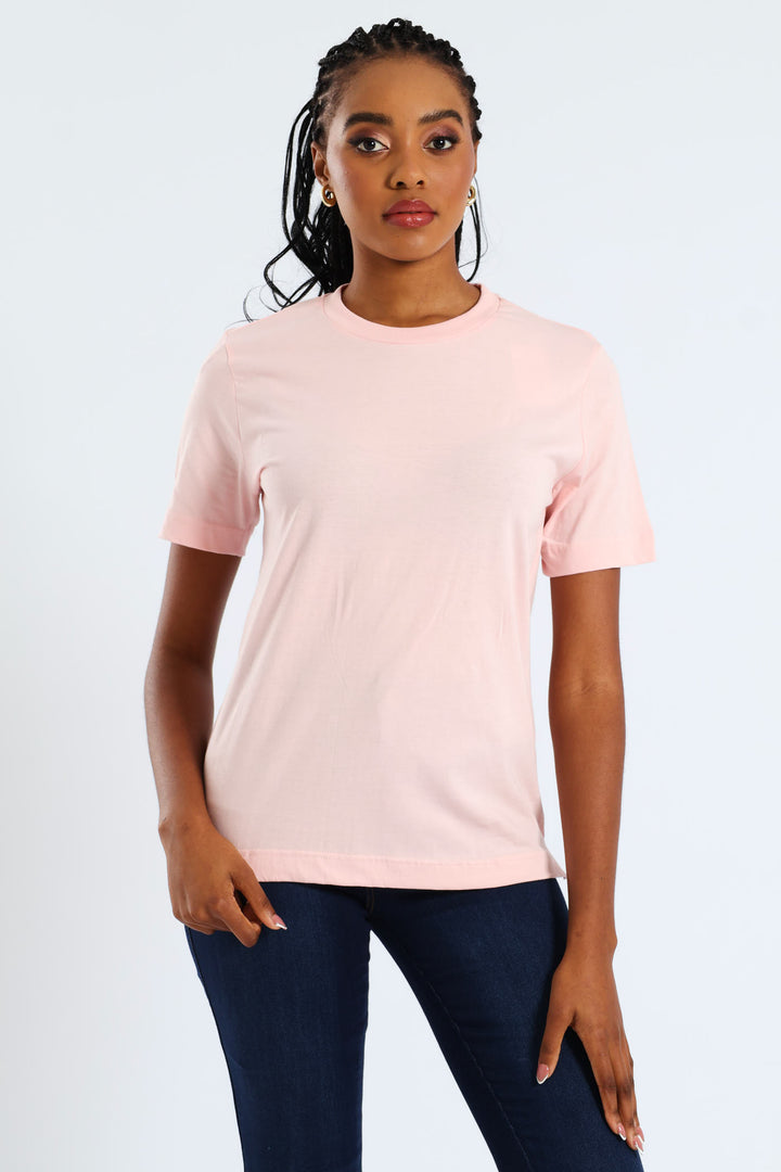 Cotton Rib Neck Boxy Tee - Light Pink