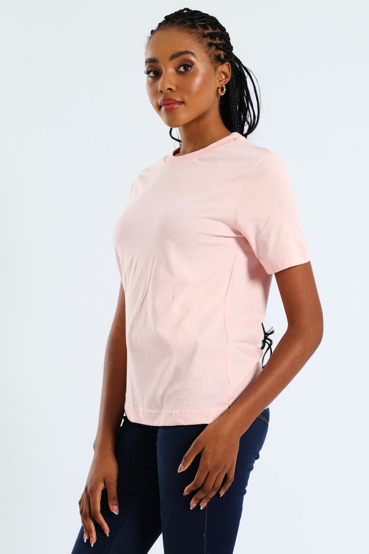 Cotton Rib Neck Boxy Tee - Light Pink