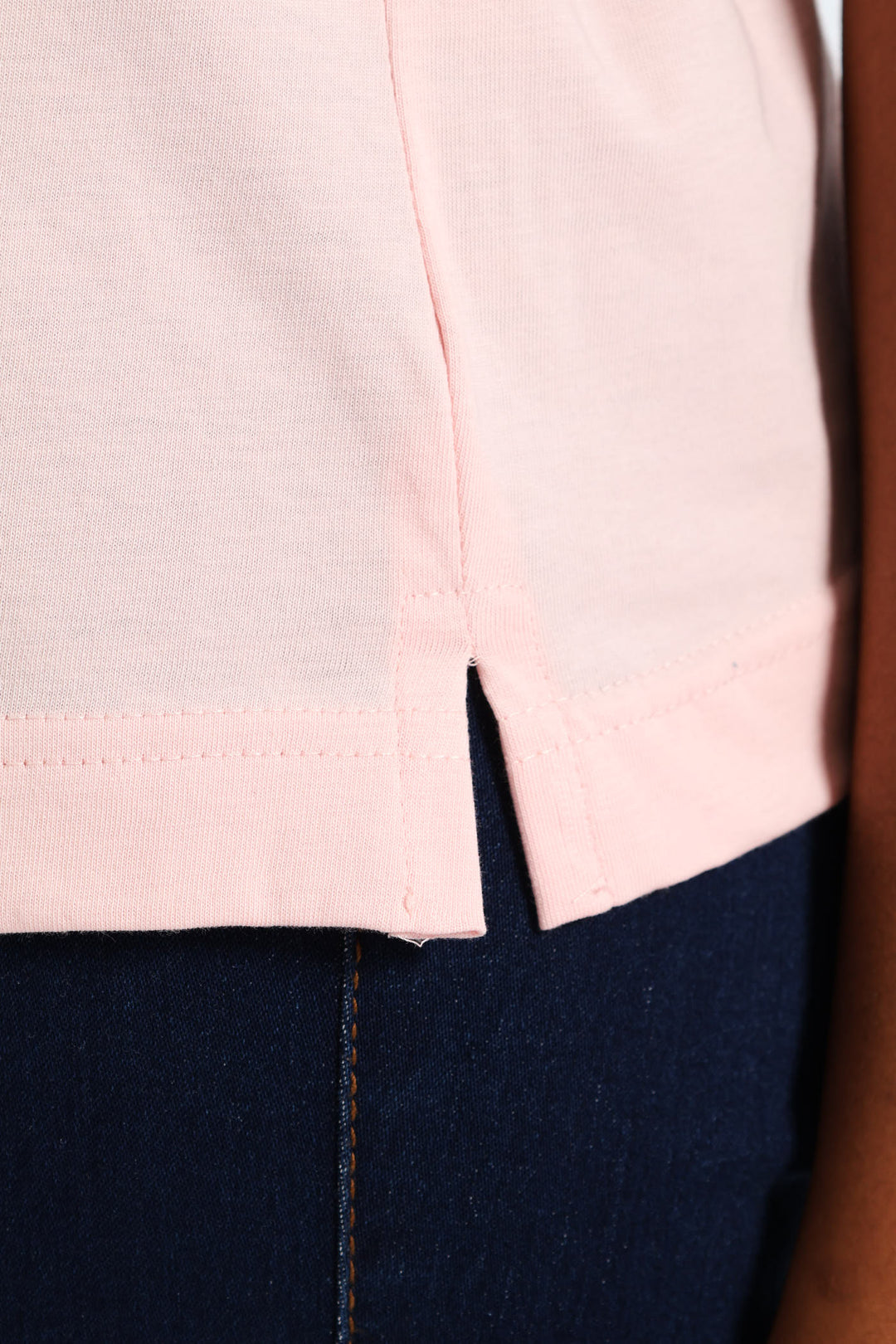 Cotton Rib Neck Boxy Tee - Light Pink