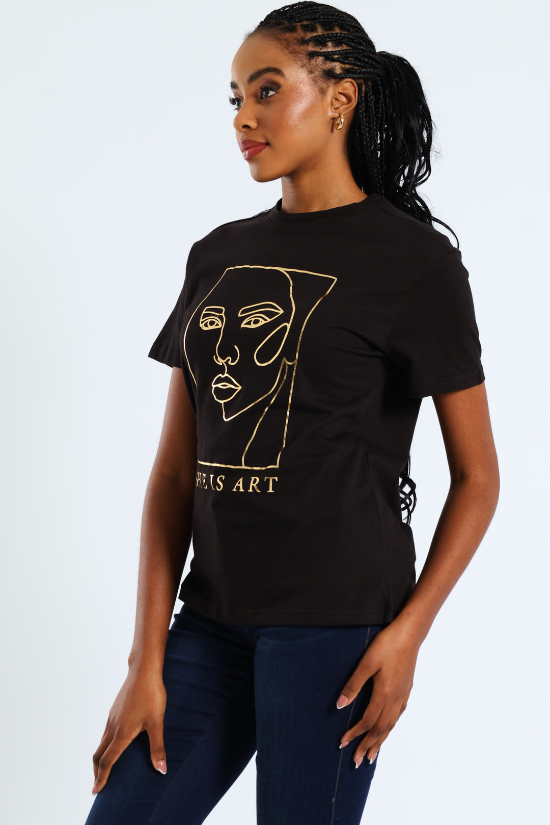 She Is Art Face Foil Tee - Black