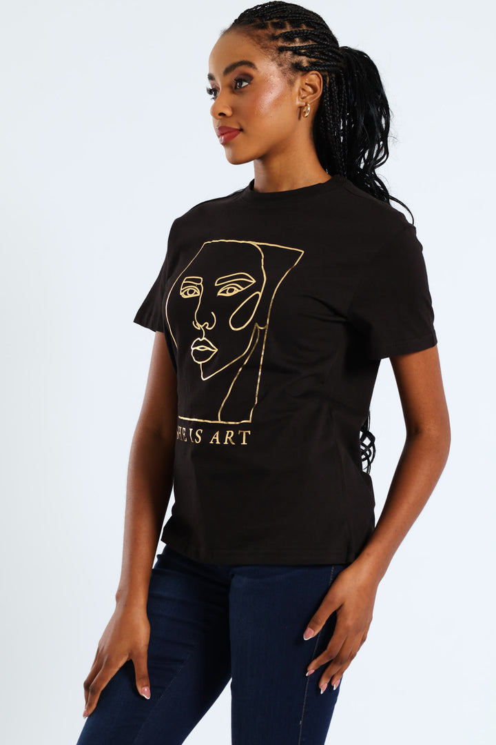 She Is Art Face Foil Tee - Black