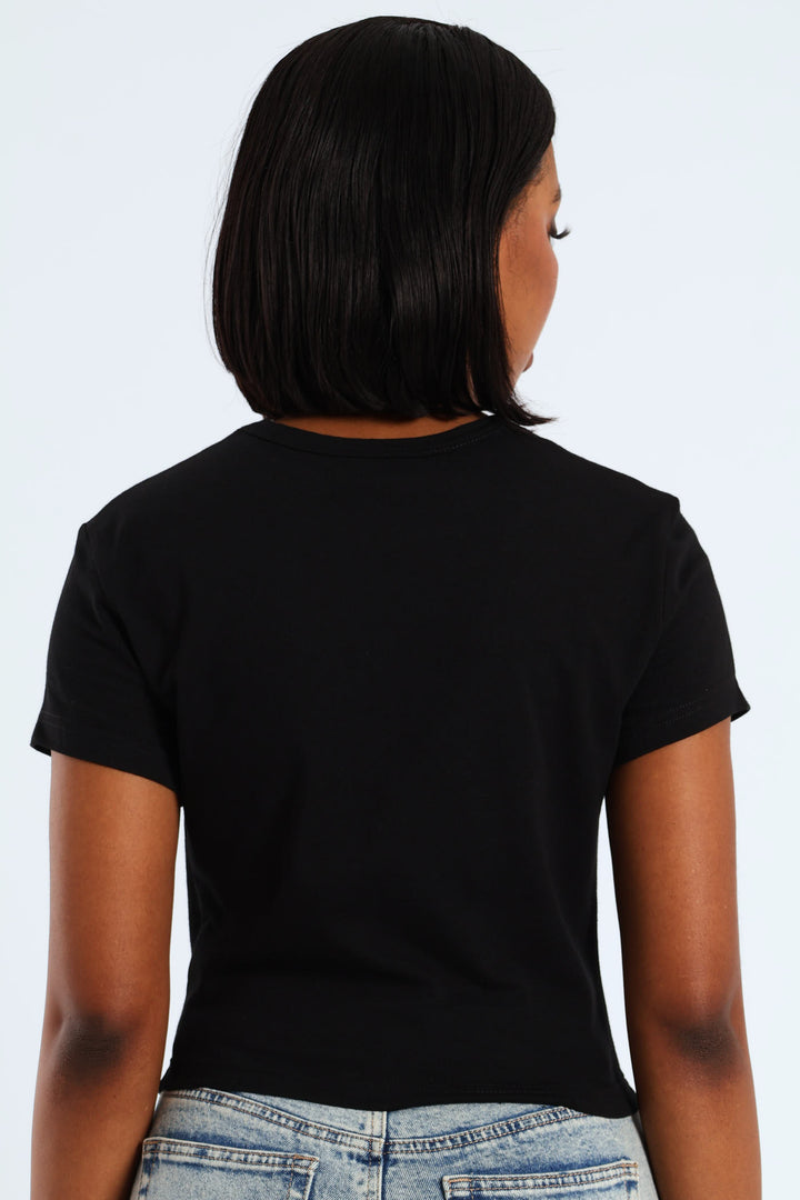 Teddy Bow Baby Tee - Black