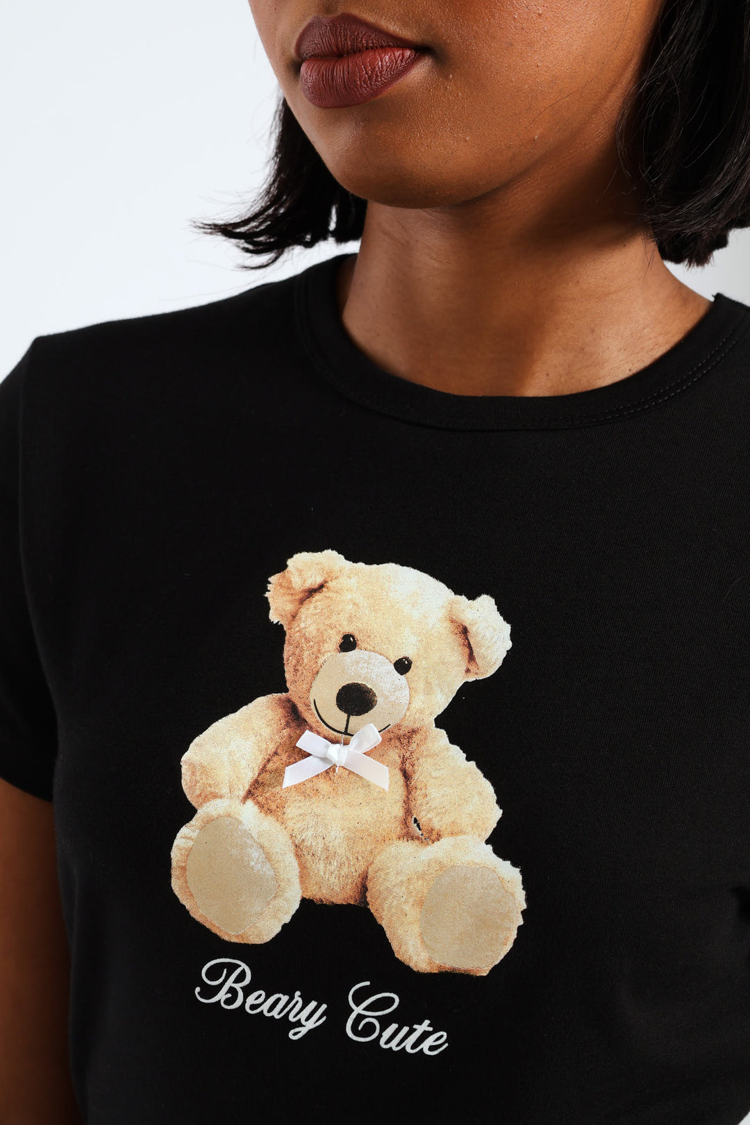 Teddy Bow Baby Tee - Black