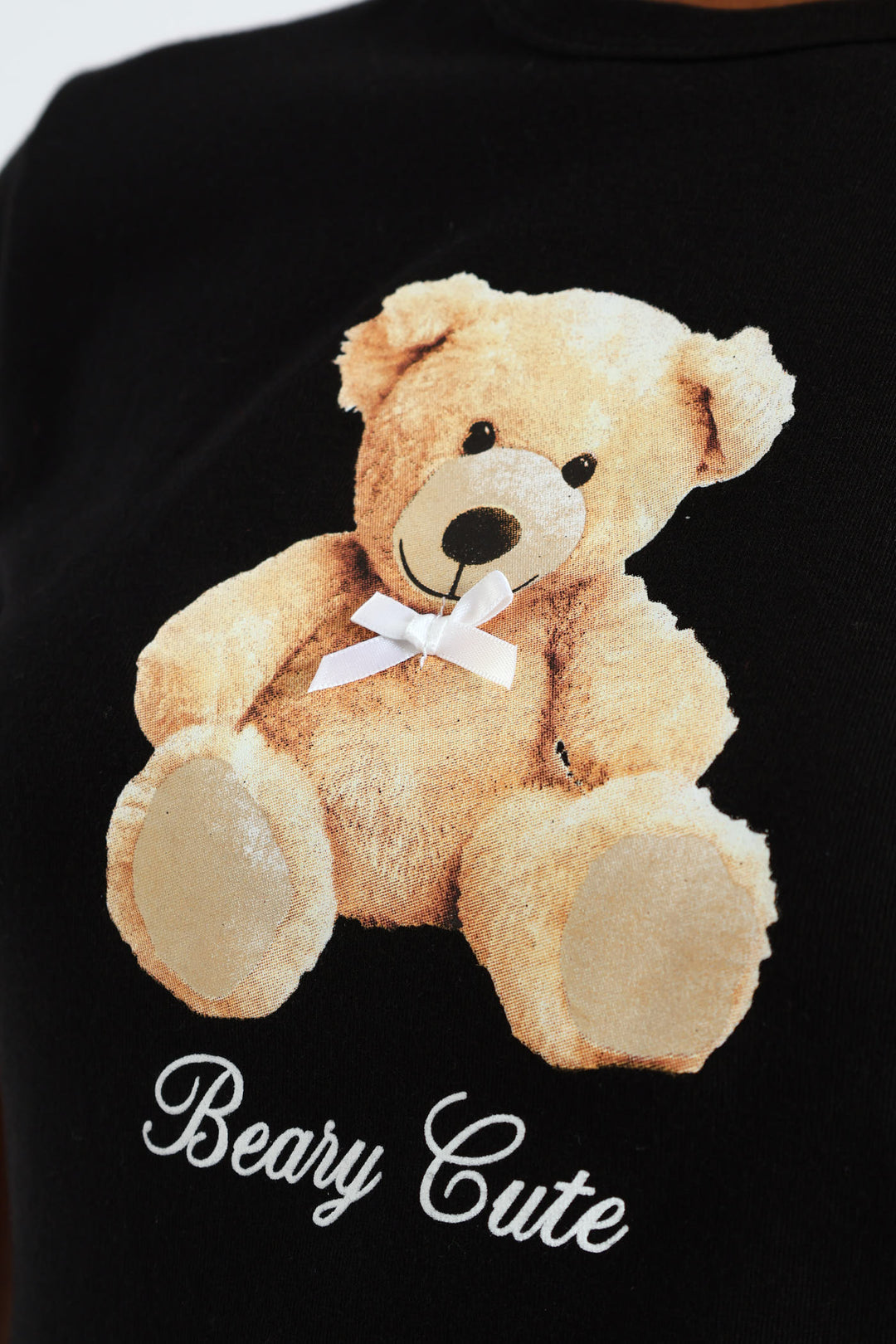 Teddy Bow Baby Tee - Black