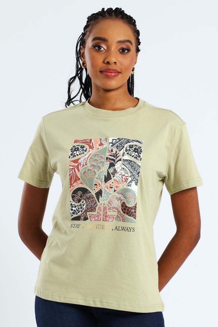 Stay Confident Paisley Frame Tee - Pistachio Green