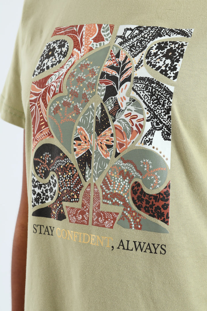 Stay Confident Paisley Frame Tee - Pistachio Green