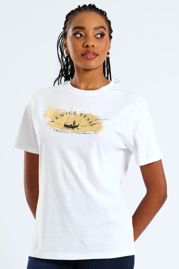 Venice Italy Boat Foil Tee - White