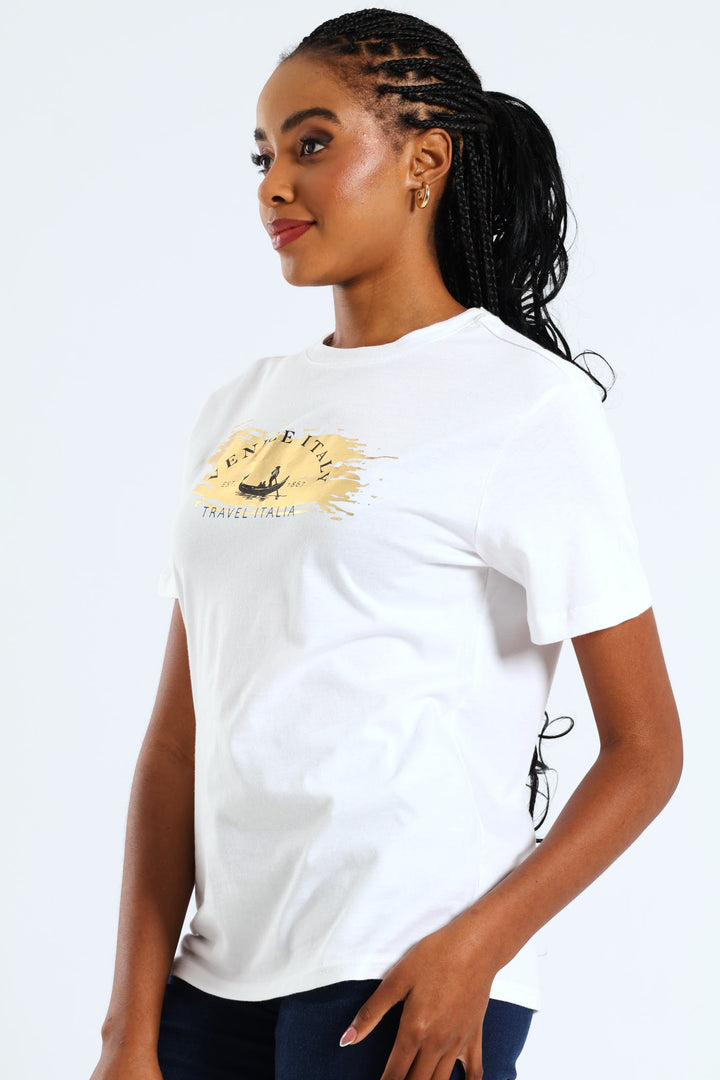 Venice Italy Boat Foil Tee - White