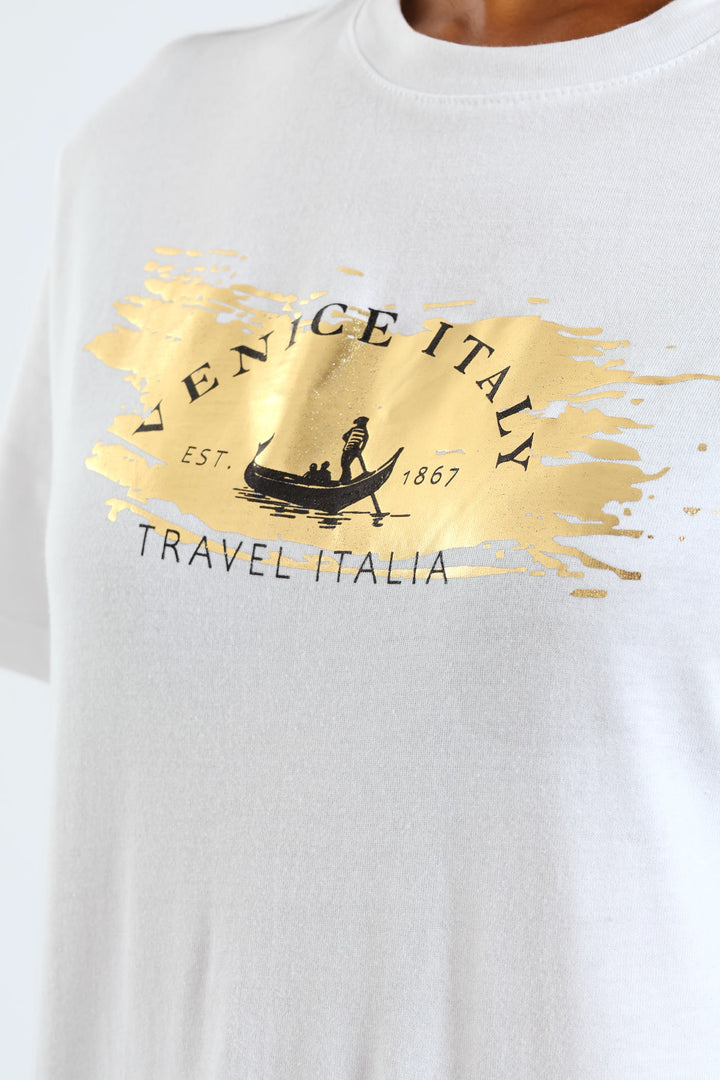 Venice Italy Boat Foil Tee - White