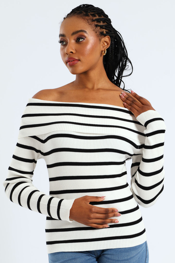 Bardot Stripe Knitwear Top - White/Black