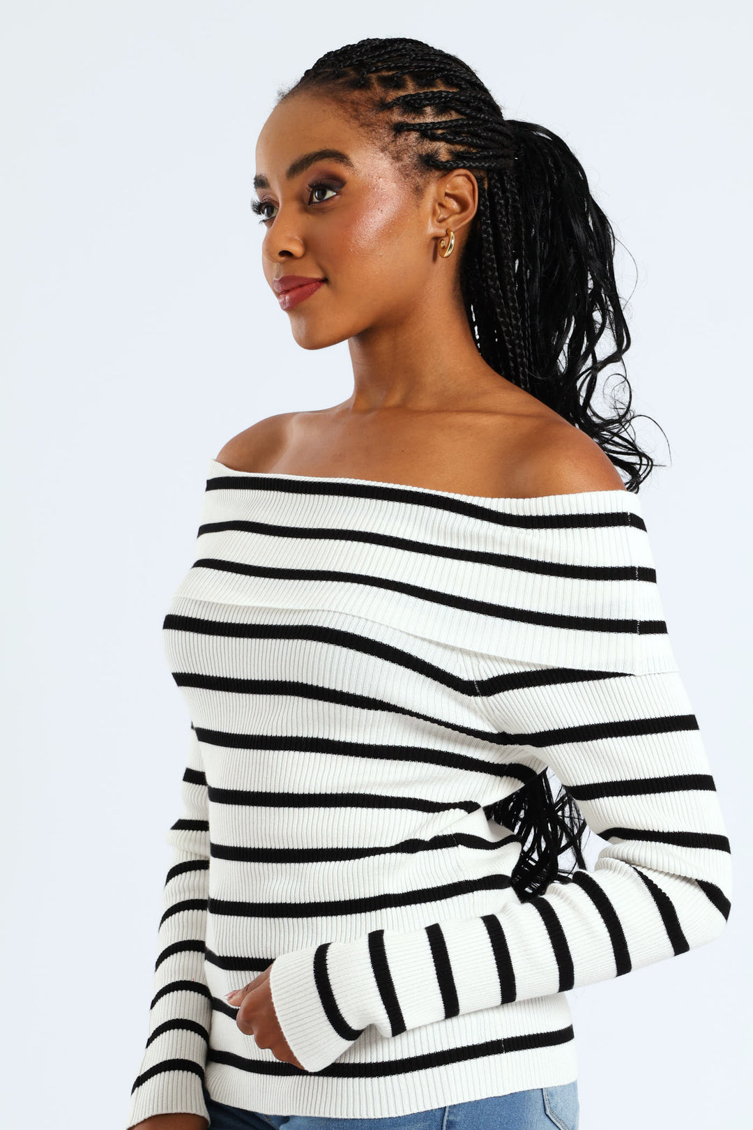 Bardot Stripe Knitwear Top - White/Black