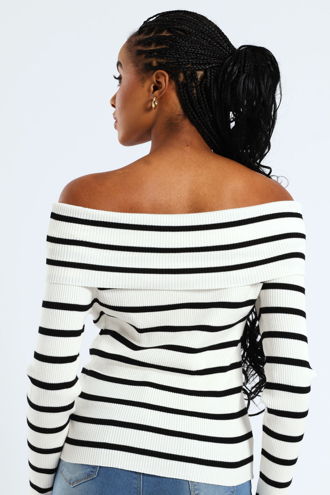 Bardot Stripe Knitwear Top - White/Black