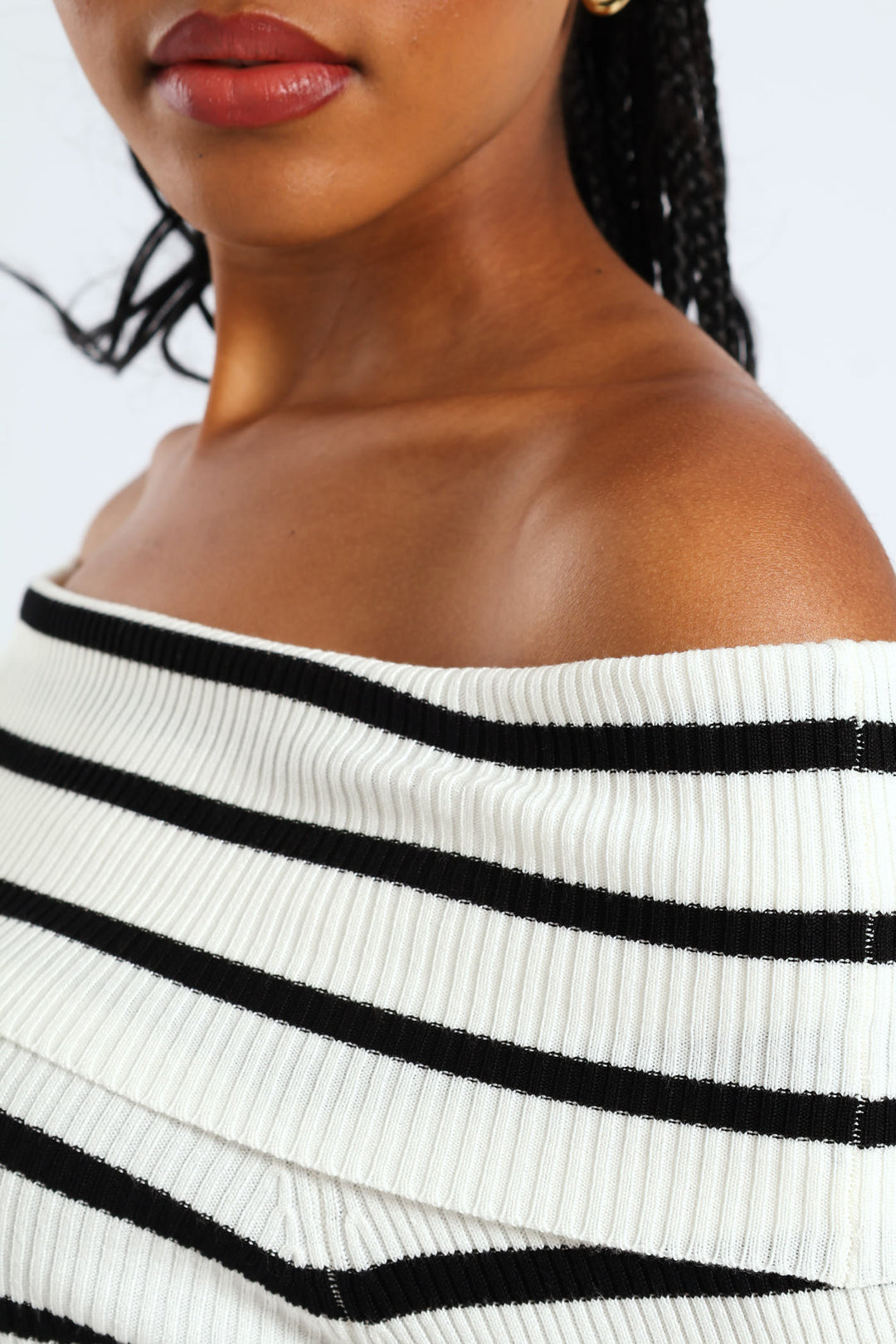 Bardot Stripe Knitwear Top - White/Black