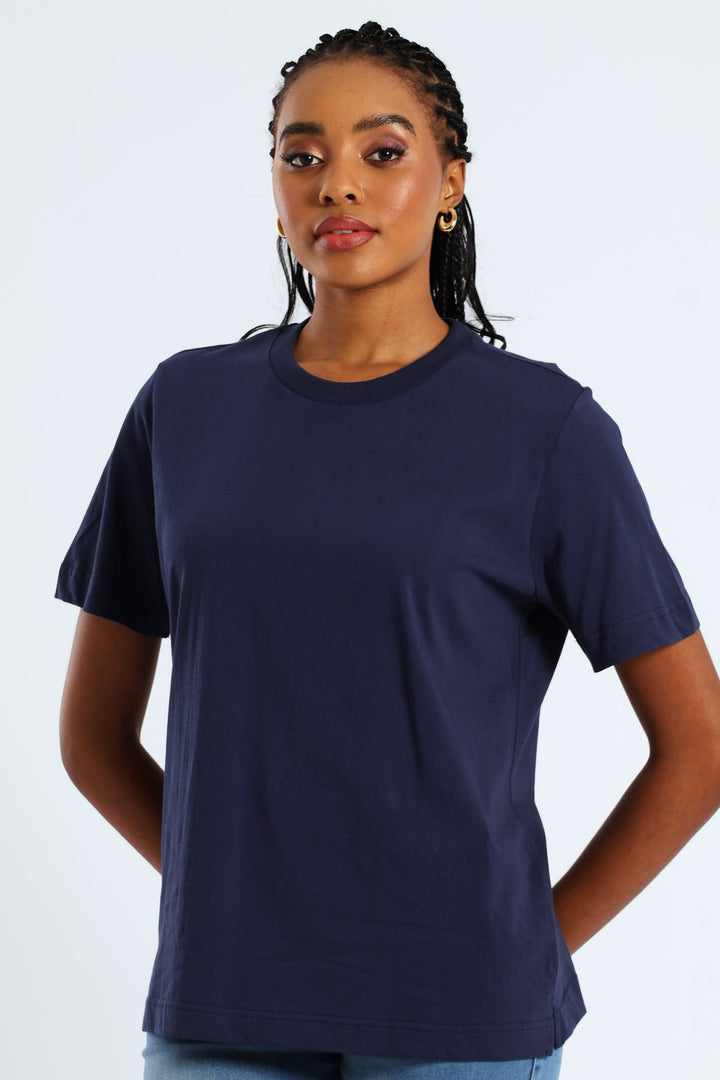 Cotton Rib Neck Boxy Tee - French Navy