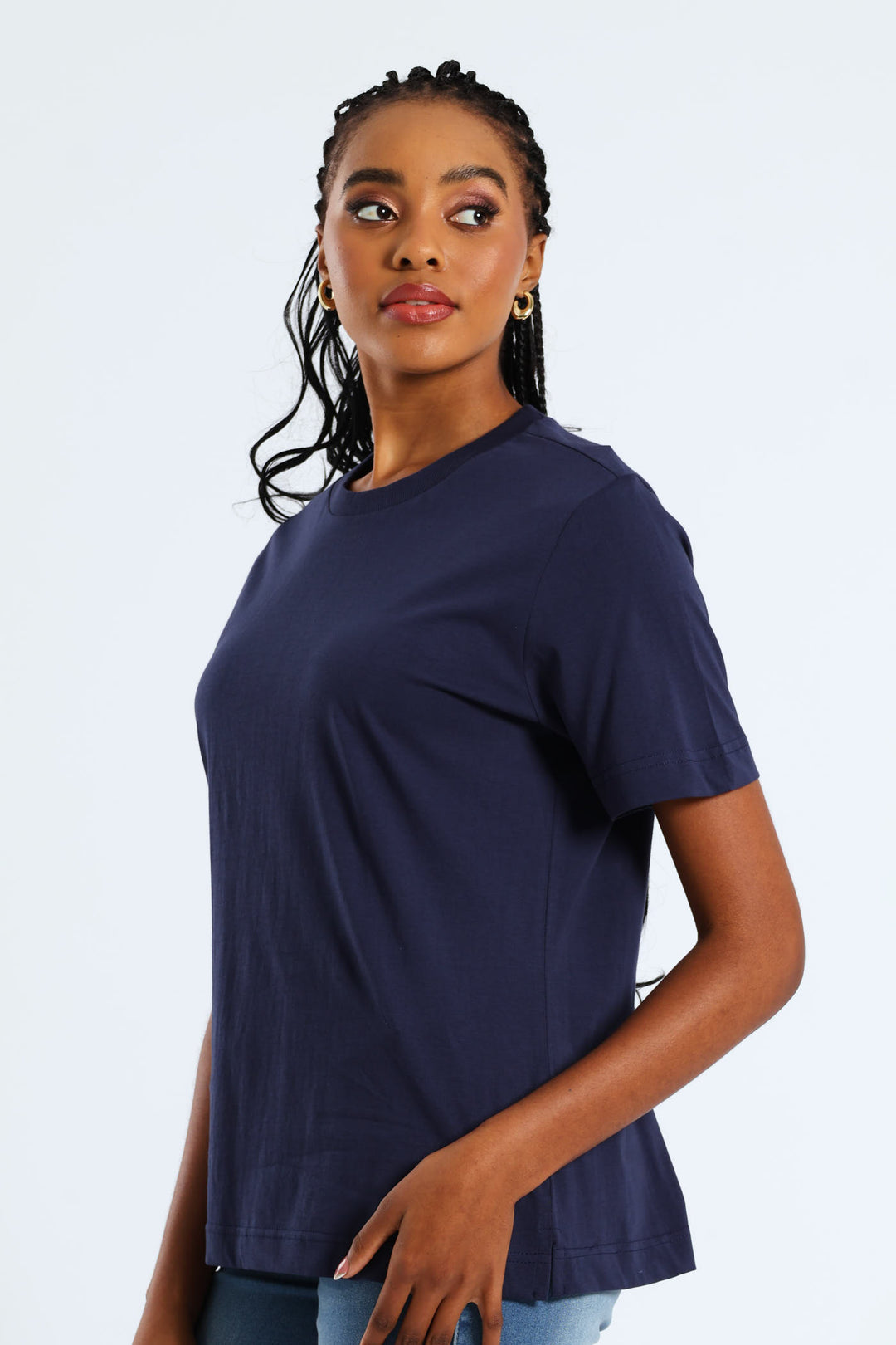 Cotton Rib Neck Boxy Tee - French Navy