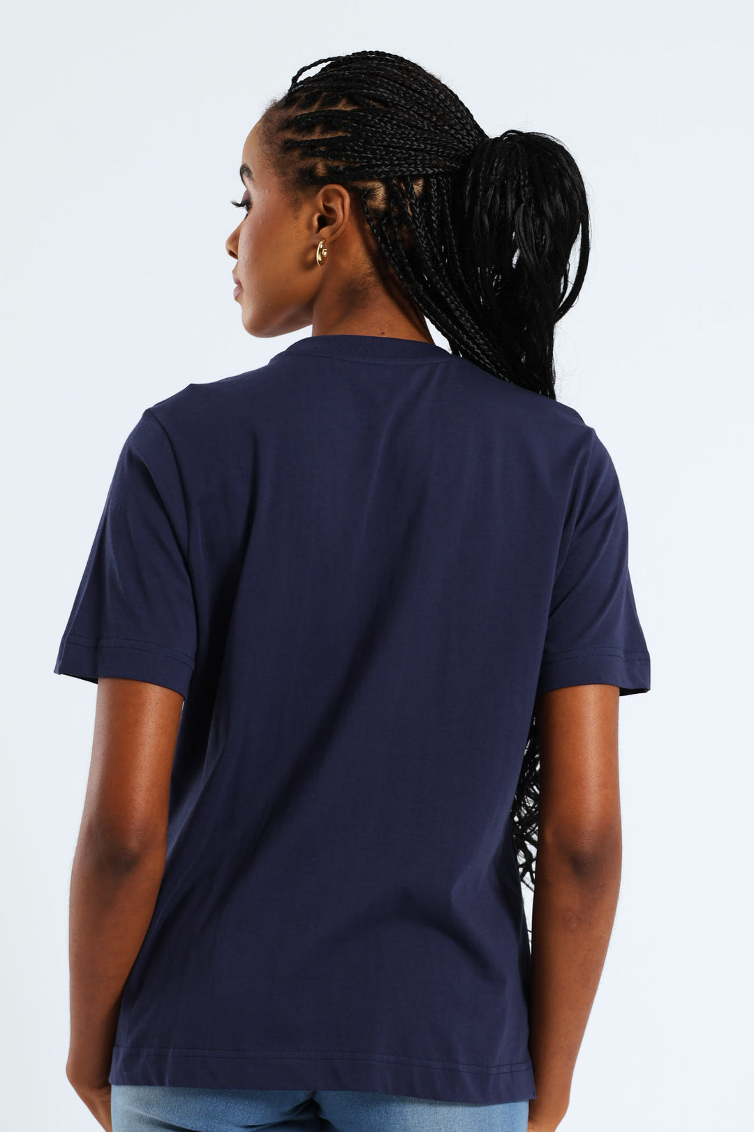 Cotton Rib Neck Boxy Tee - French Navy