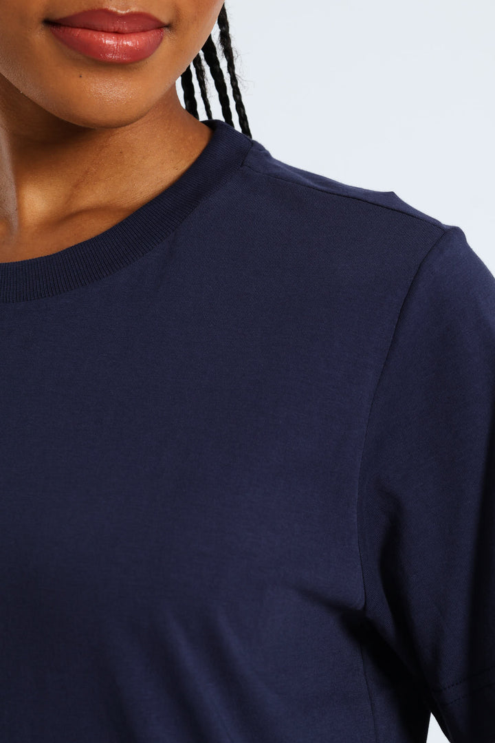 Cotton Rib Neck Boxy Tee - French Navy