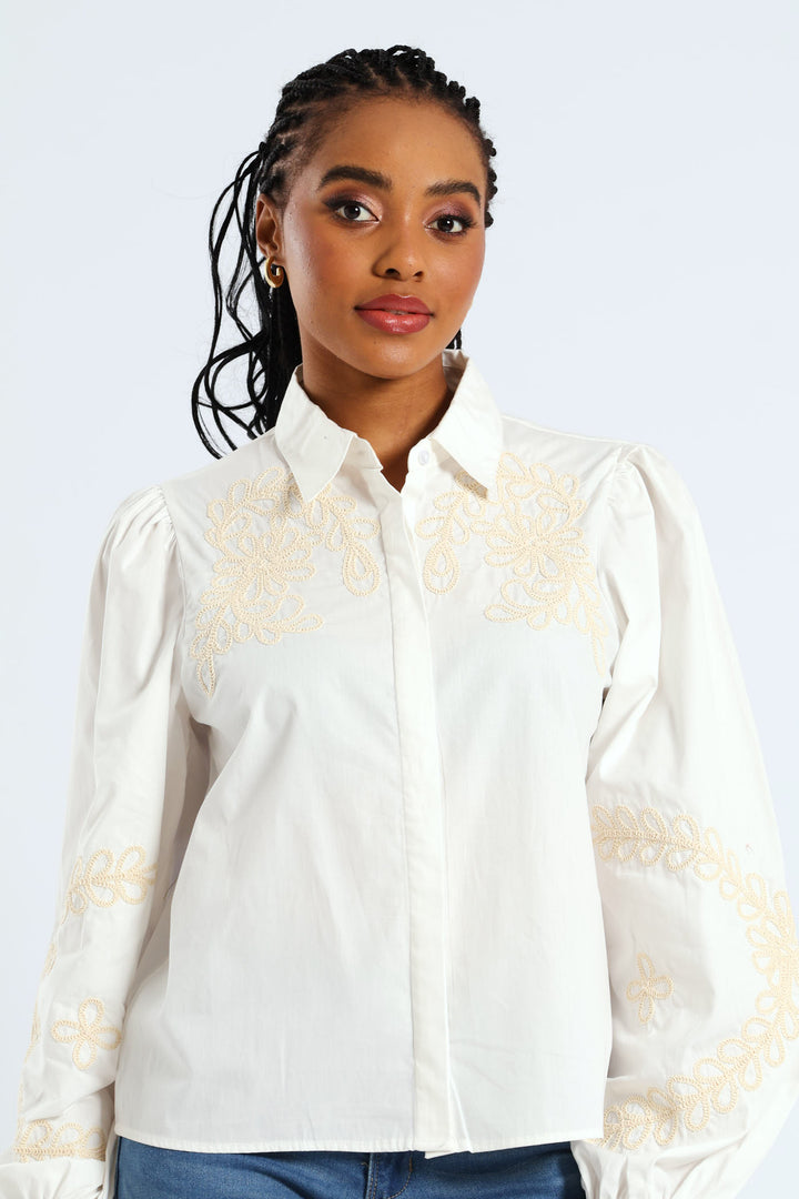 Puff Sleeve Cornelli Regular Shirt - White
