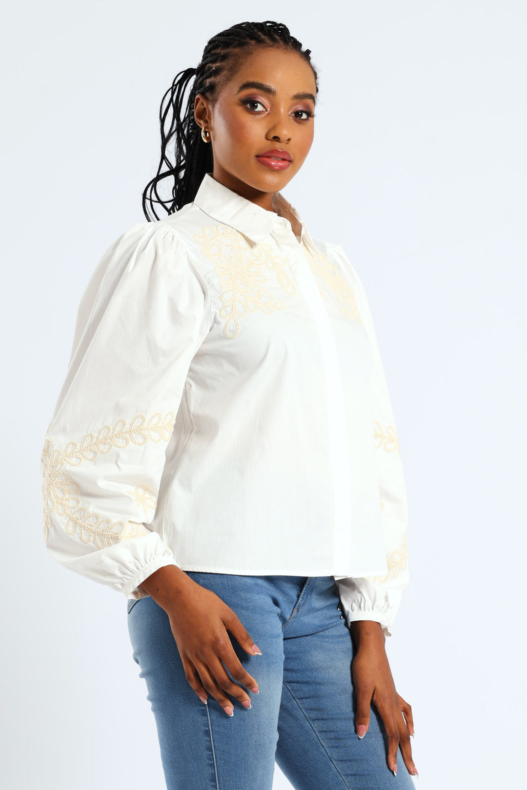 Puff Sleeve Cornelli Regular Shirt - White