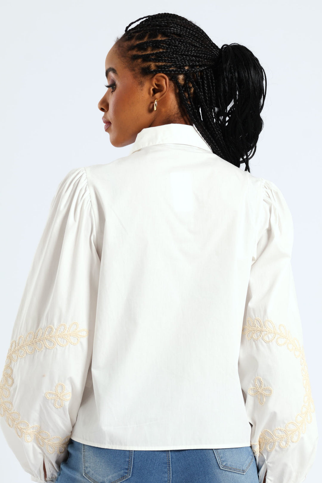 Puff Sleeve Cornelli Regular Shirt - White
