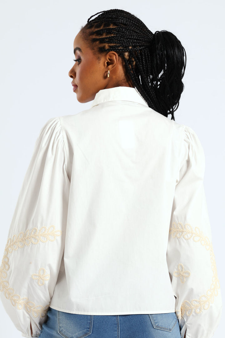 Puff Sleeve Cornelli Regular Shirt - White