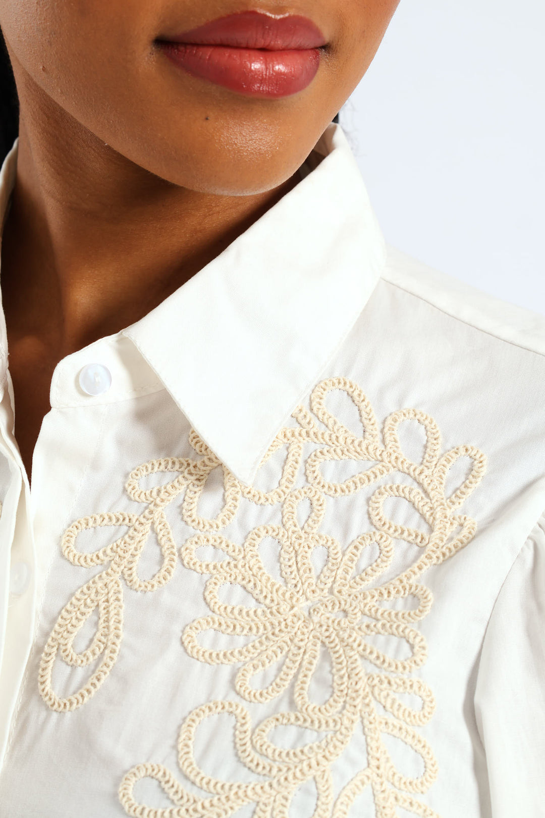 Puff Sleeve Cornelli Regular Shirt - White