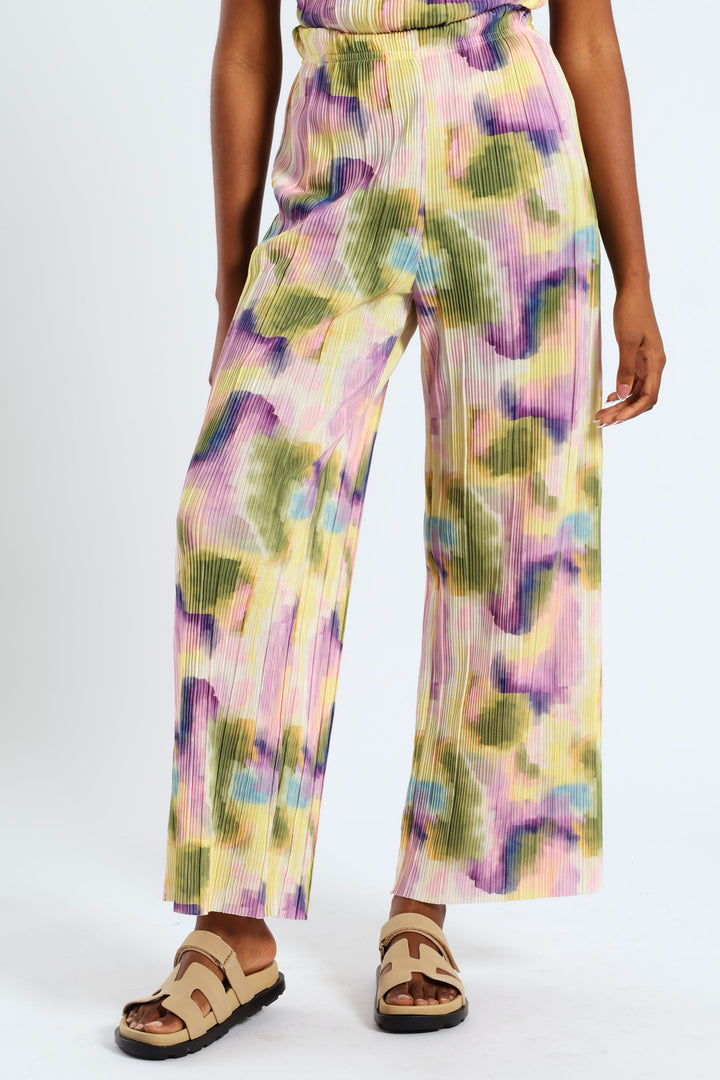 Pull-On Printed Plisse Wideleg Pants - Multi