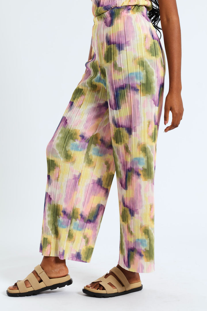 Pull-On Printed Plisse Wideleg Pants - Multi