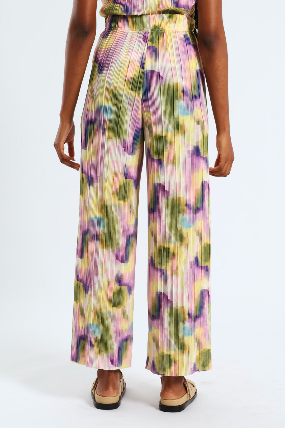 Pull-On Printed Plisse Wideleg Pants - Multi
