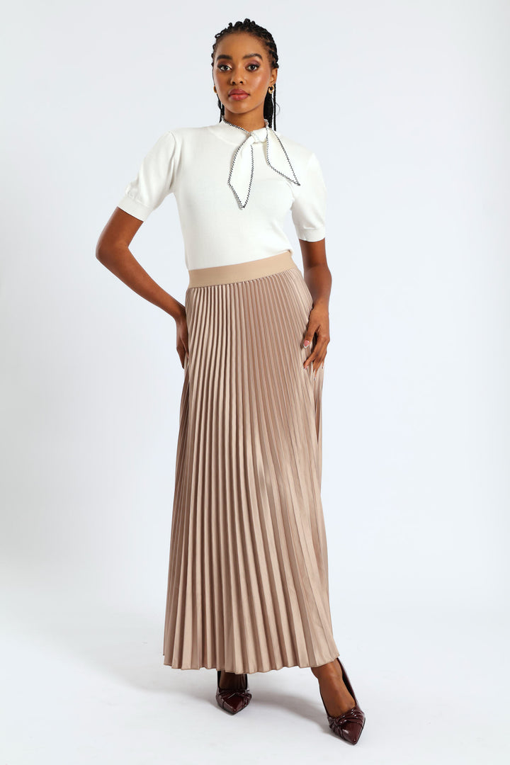 Pleated Satin Maxi Skirt - Champagne
