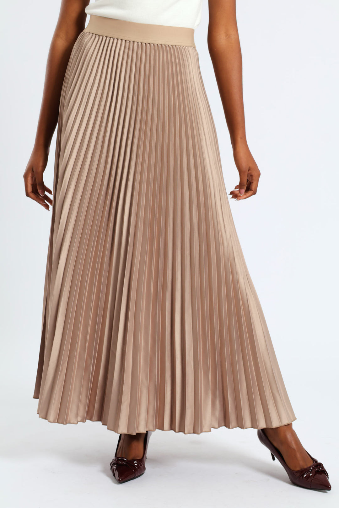Pleated Satin Maxi Skirt - Champagne