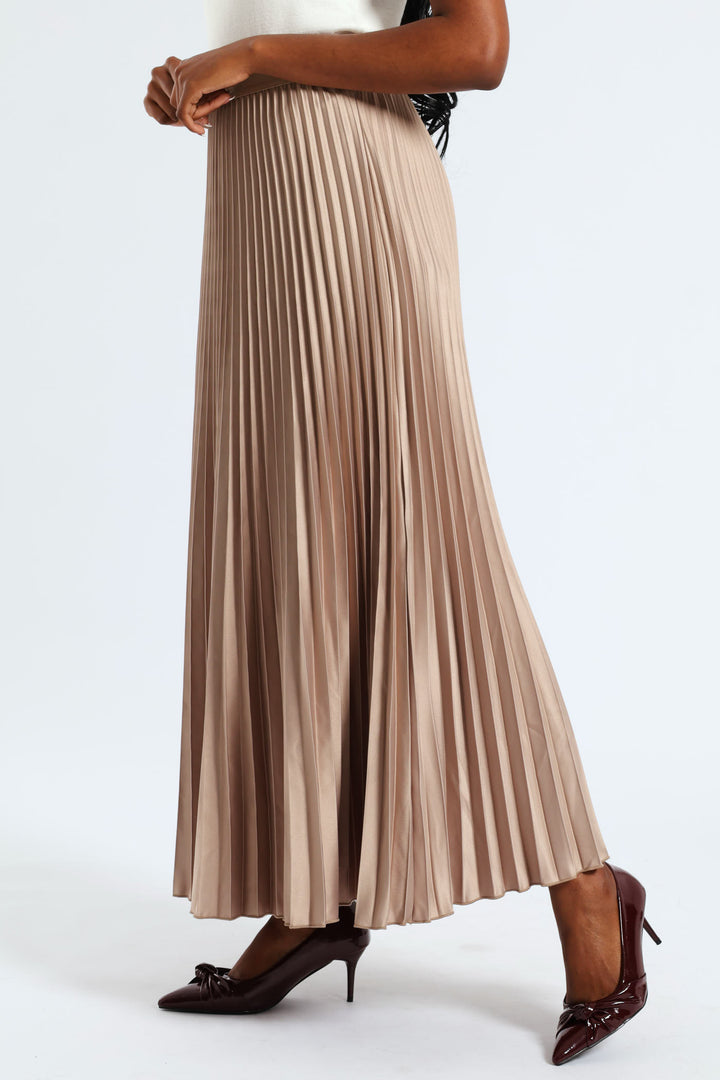 Pleated Satin Maxi Skirt - Champagne