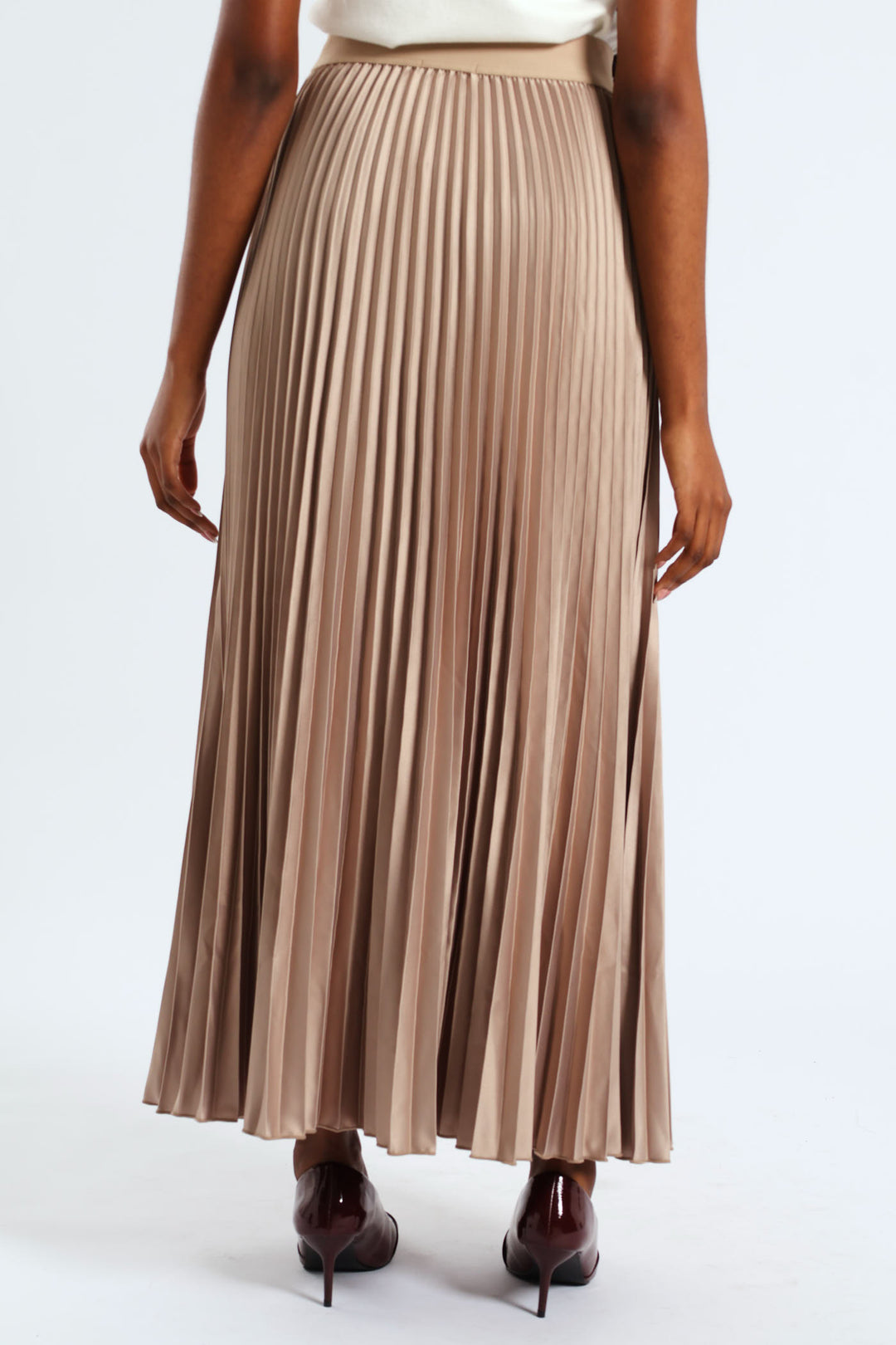 Pleated Satin Maxi Skirt - Champagne