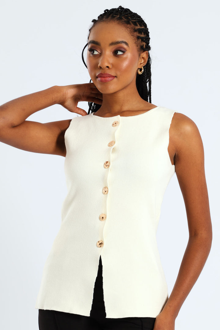 Notch Hem Knitwear Waistcoat - Cream