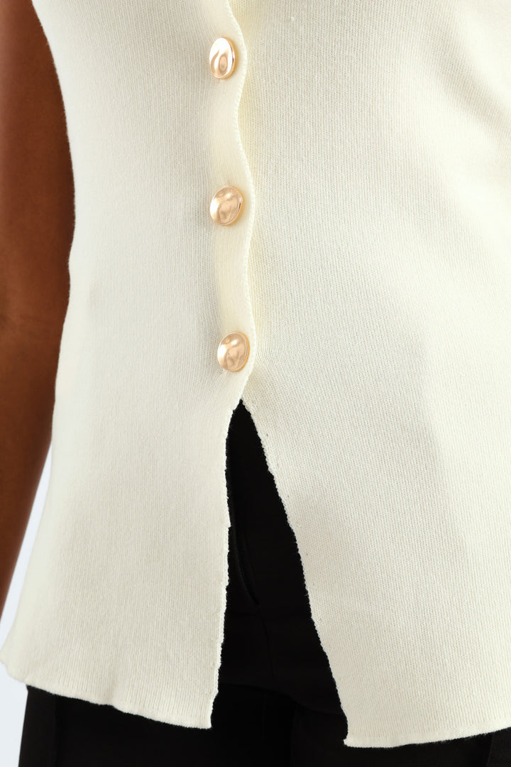Notch Hem Knitwear Waistcoat - Cream